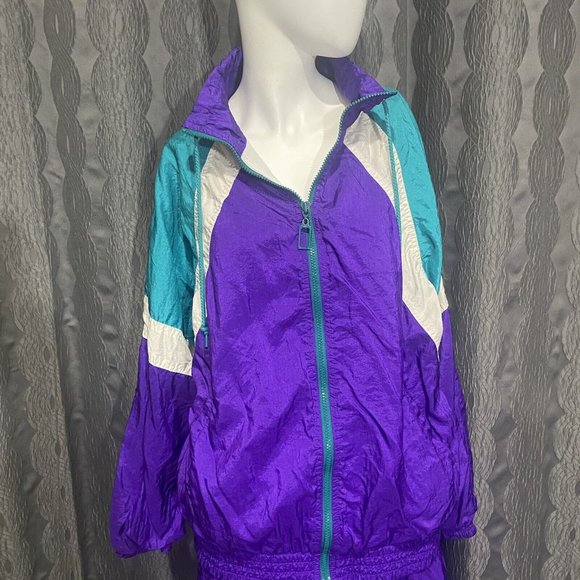 Milano Sport Vtg Windbreaker Tracksuit Jogging Set 1980's L Purple Teal MINT - Picture 10 of 10